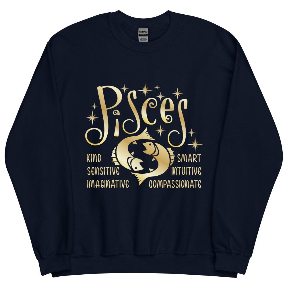 Pisces Zodiac Positive Traits Sweatshirt - Navy Color - https://ascensionemporium.net